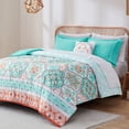 thumbnail image 1 of Degrees of Comfort Boho Bed in a Bag Queen Size, Lattice 8 Piece Complete Comforter Set with Sheet for Teenage Girl, Microfiber Teal Bedding Set with Side Pockets, Matching Decorative Pillow, Aqua, 1 of 14