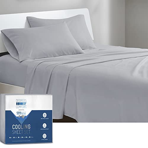Degrees of Comfort Coolmax Cooling Sheets Set for Twin Size Bed, Moisture Wicking for Night Sweats Best Comfort, Cool Sheets for Hot Sleepers During Warm Weather with Deep Pocket - 3PC Light Grey