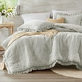 thumbnail image 1 of Degrees of Comfort Gray Ruffle Bedding Set, Shabby Chic Farmhouse King Size Comforter, Boho Fluffy Cozy Washed Microfiber Bed Sets, 3 Piece with Ruffled Pillow Shams, 1 of 15