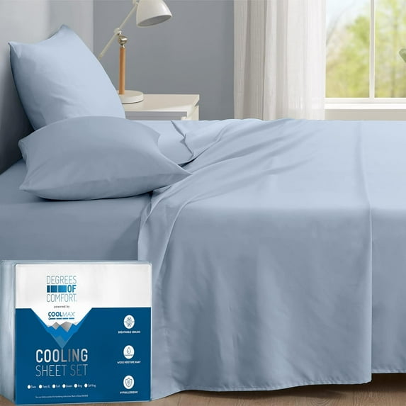 Degrees of Comfort Coolmax Cooling California King Sheet Sets | Best Sheet Set for Hot Sleepers | Soft, Deep Pocket 4-Pcs - Light Blue