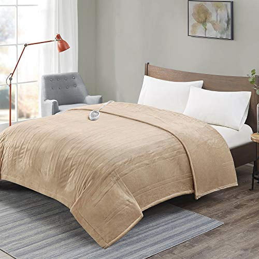 Full Size Beige Electric Heated Blanket with Auto Shut Off
