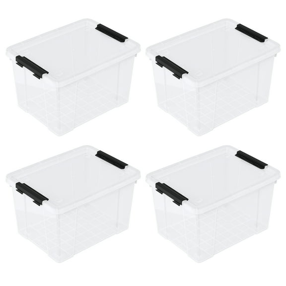 Dehouse 23 L Clear Latch Storage Bins with Wheels, 4 Pack Plastic Latch Storage Box with Lids