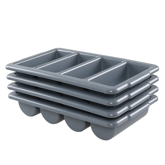 Dehouse 4 Pack Gray Plastic Commercial Silverware Bin with 4 Compartment, Commercial Cutlery Bin for Restaurant