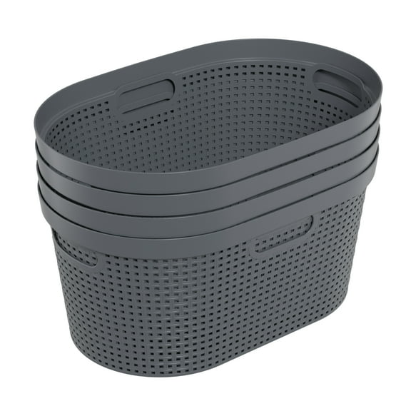 Dehouse 40 L Large Plastic Laundry Basket with Handles, 4 Pack Plastic Clothes Laundry Basket, 22.44" L x 14.96" W x 10.31" H, Gray