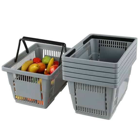 Dehouse 6PCS 26L Plastic Shopping Baskets, Shopping Basket with Handle for Supermarket, Bookshop, Retail Stores, Gray