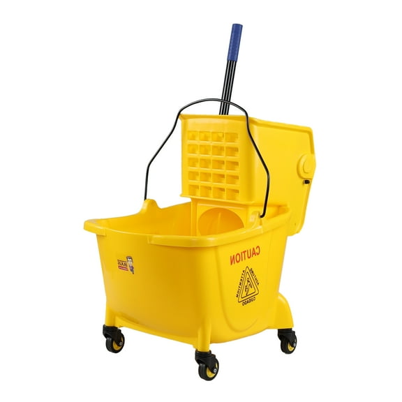Dehouse Mop Bucket with Side-Press Wringer, 26 Quart Commercial Mop Buckets on Wheels for Floor Cleaning, Restaurant, Hotel, Office, Yellow