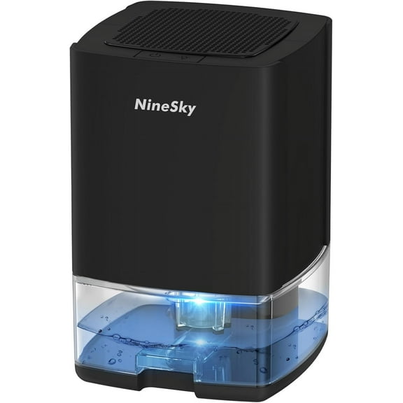 Dehumidifier with 35oz Water Tank, Compact Dehumidifiers for Bedroom, Bathroom, Basement (300 Sq.ft), Features 7 Colorful Lights and Auto Shut Off (C1 Black)