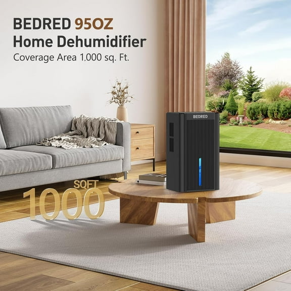 95OZ Dehumidifier for Home 1000 Sq.Ft - Quiet with Auto Shut Off & Relaxing 7 Color Ambient Light, Ideal for Livingroom, Bedroom, Basement (Black)