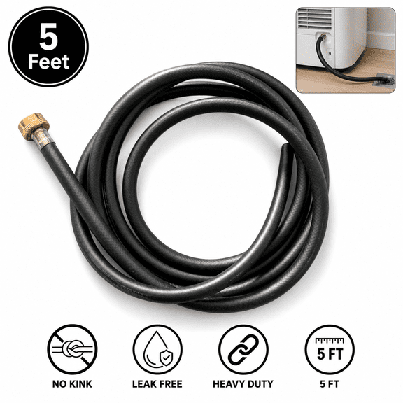 Dehumidifier Drain Hose 5 Feet Black Braided PVC 3/4" FHT Heavy Duty No-Kink Water Drainage Inlet Hose