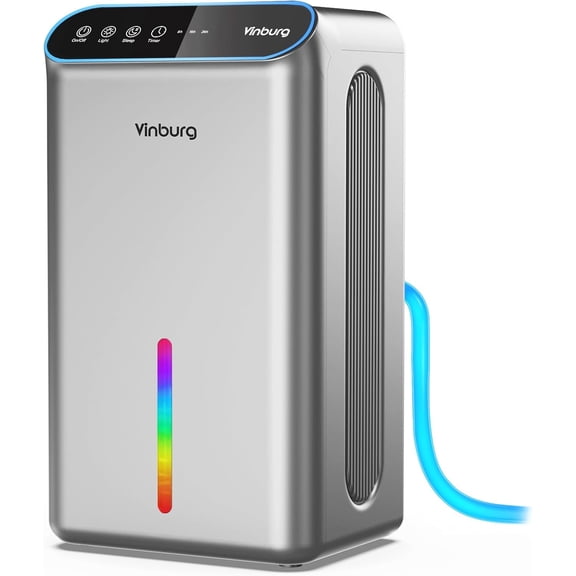 Dehumidifier for Home 1000 sq.ft - Small Quiet with Auto Shut Off, Aromatherapy, 3 Gear Timer, Sleep Mode, 7-Color LED Light, Drain Hose Bedroom, Bathroom, Basement, RV(Matte Silver)