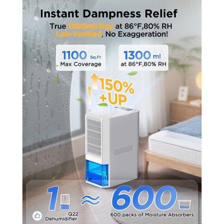 Dehumidifier for Home 1100 Sq.Ft, Max 45 OZ/D Quiet Dehumidifiers for Bedroom Bathroom with Auto Shut Off, Dual-Semiconductor Dehumidifiers for RV Energy Efficient 7 Color Light