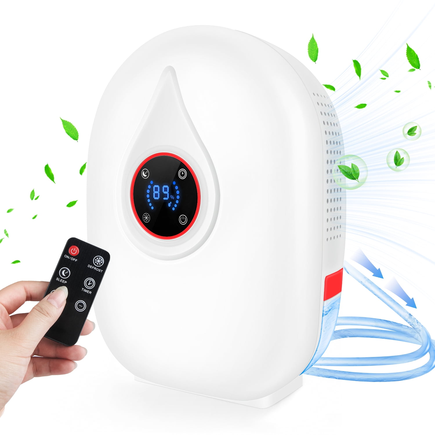 2-Pint Dehumidifier for Room Home with Drain Hose,HopePow Remote Control 24Hrs Timing Humidity Display 1,000 Sq. ft Coverage Area Energy Saving Efficiency Dehumidifier for Bedroom,Small Room,Home,Red