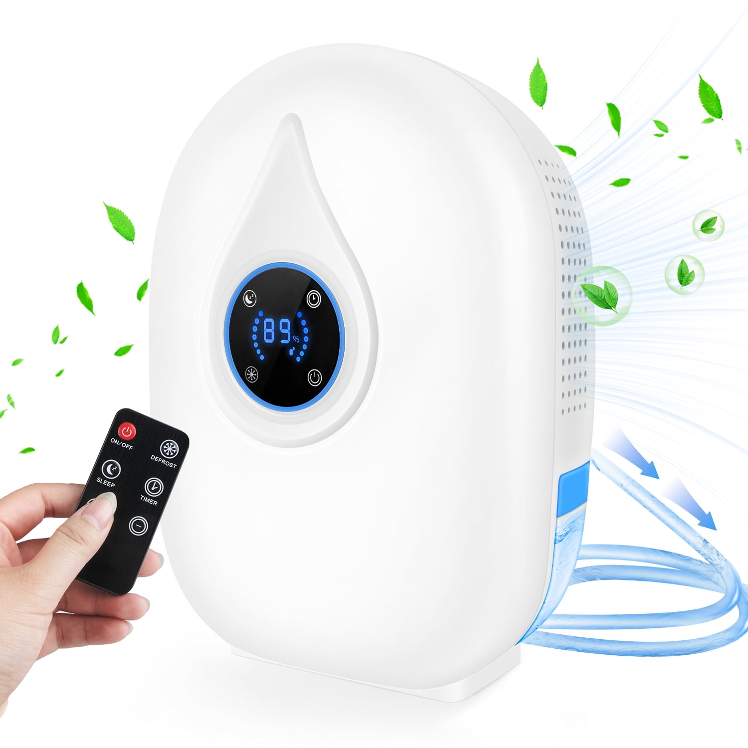 2-Pint Dehumidifier for Room Home with Drain Hose,HopePow Remote Control 24 Hours Timing Led Humidity Display 1,000 Sq. ft Coverage Area Energy Saving Efficiency Dehumidifier for Bedroom,Small Room
