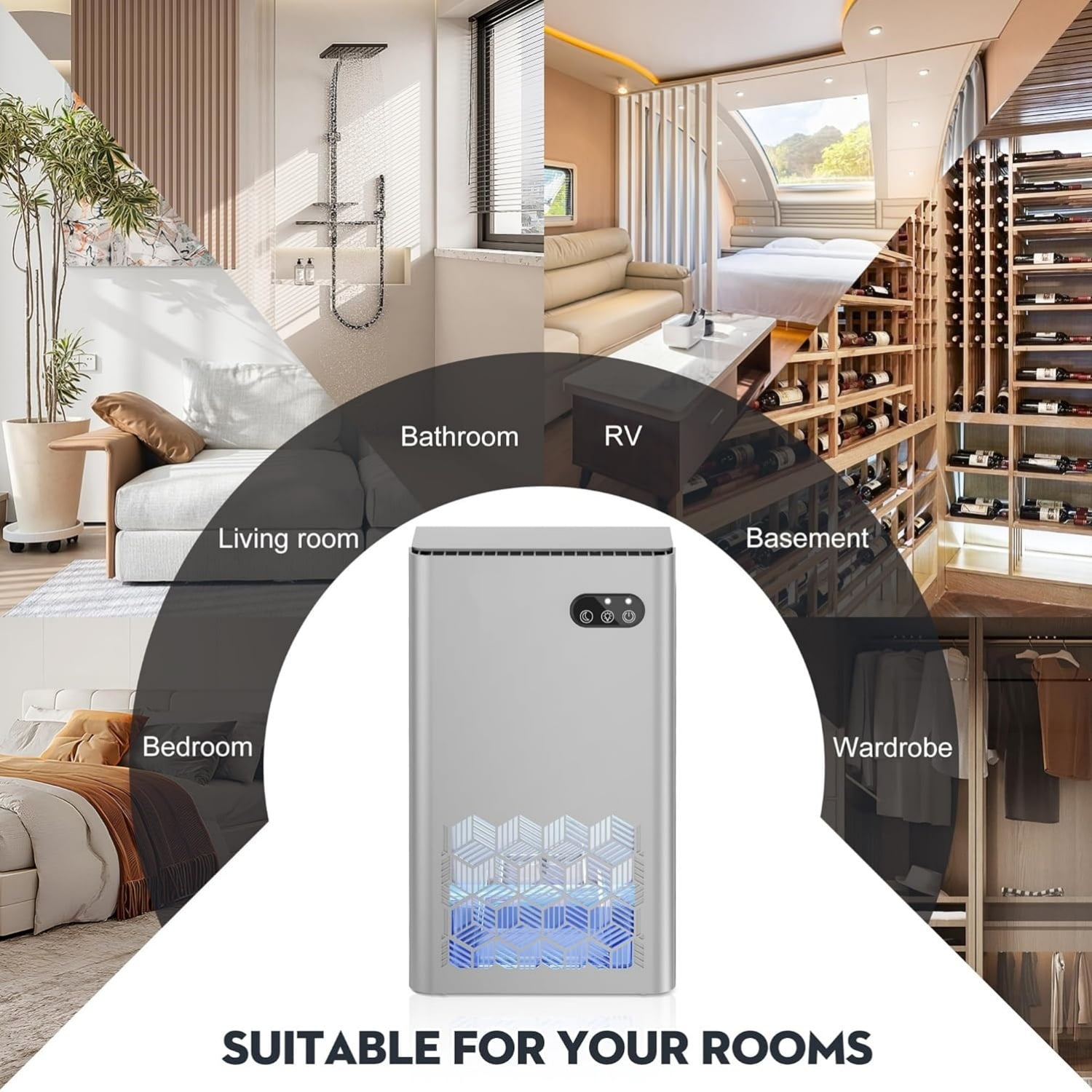Dehumidifier for Home, 1000 sq.ft Dehumidifiers for Basement Bedroom Bathroom with 95 OZ Water Tank, Auto Shut Off 7 Colors LED Light, Silver