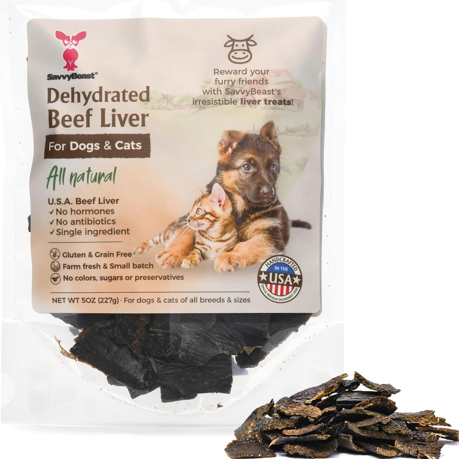 Dehydrated Beef Liver Dog Treats 5oz All Natural Grain Free Single Ingredient for Training Healthy Pure Gently Air Dried Raw Organ Meat Dry Jerky for Dogs Cats Made in USA Only