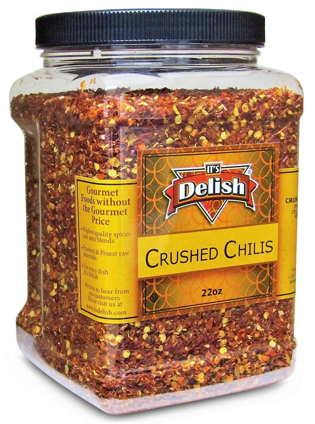Dehydrated Dried Crushed Chilies Red Pepper Flakes by It's Delish - 22 Oz Jumbo Reusable Container - Sealed to Maintain Freshness - Chopped & Dried Vegetable Gourmet Spice Seasoning - Certified Kosher