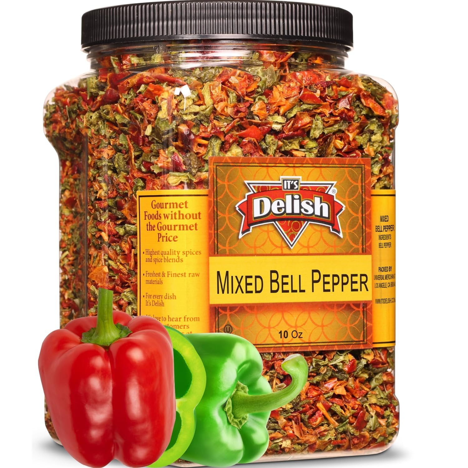 Dehydrated Dried Red and Green Bell Peppers Mix by It's Delish - 16 Oz 1 lb Jumbo Reusable Container - Sealed to Maintain Freshness - Chopped & Dried Vegetable Spice Seasoning