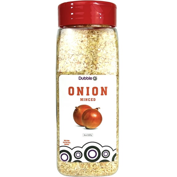 Dehydrated Minced Onion Flakes - 8 oz. Non GMO, Kosher, Halal, and Gluten Free Dubble O Brand