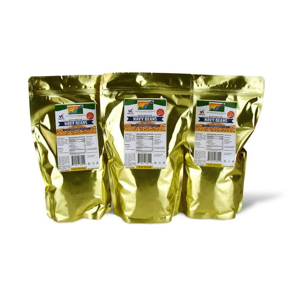 Mother Earth Products Dehydrated Navy Beans Quart Mylar Jar Triple-Pack