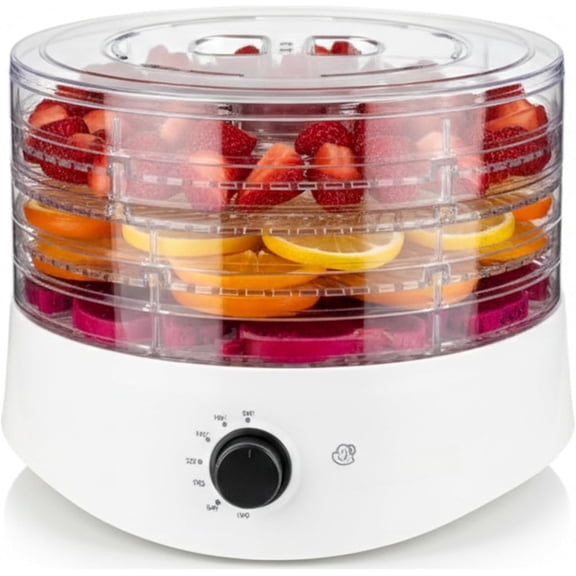 Dehydrator DryMax 280W - 5 Tray Adjustable, - 4-Hour Quick Drying, Even Heat, Easy Temp Control - Fruit, Veggie, Meat Jerky Maker (White)