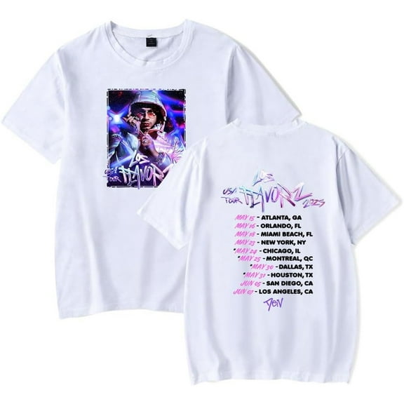 Dei V Los Flavorz USA Tour 2025 Merch Short Sleeve T-shirt Unisex Fashion Crew Neck Top