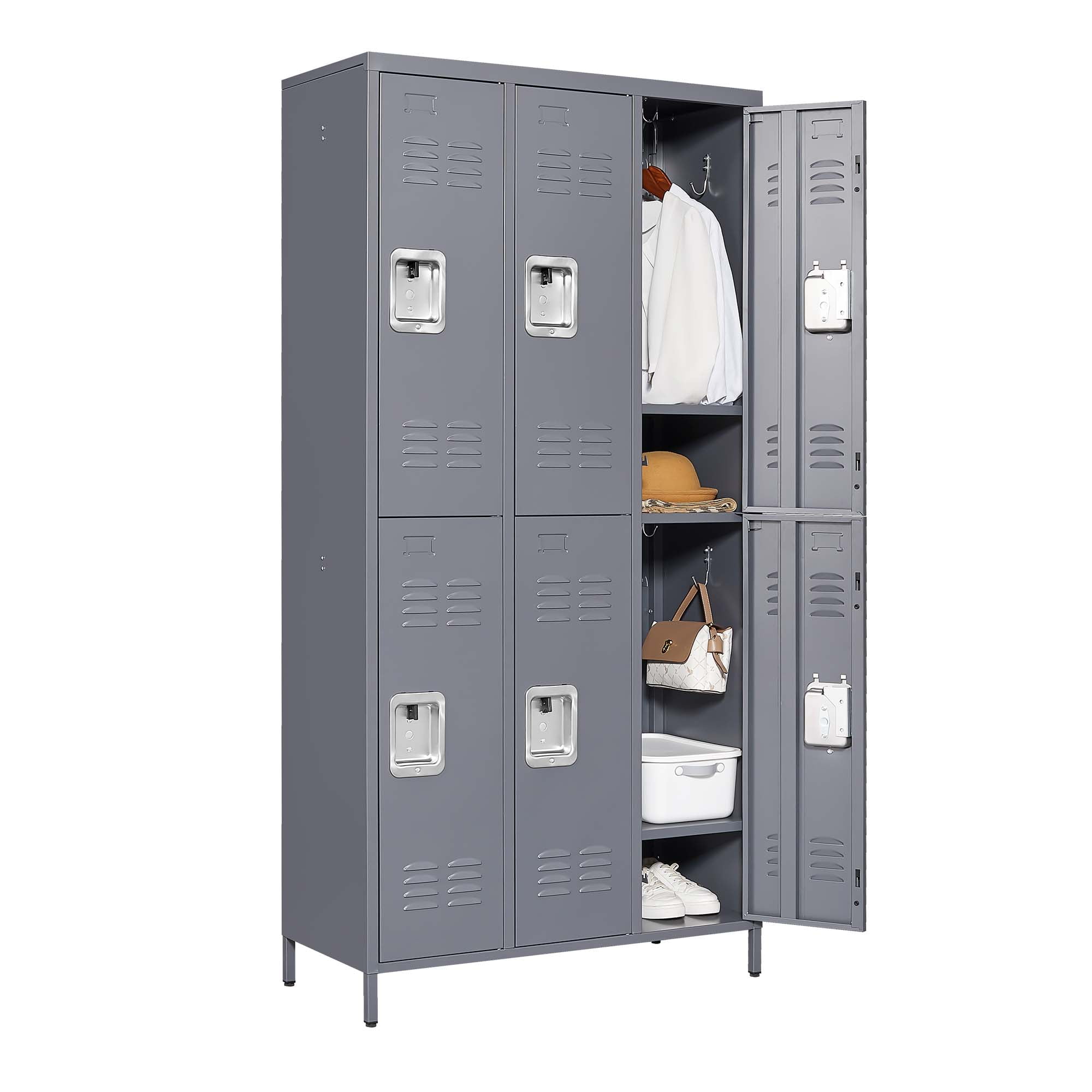 Gray 72" Tall 6-Door Metal Lockable Storage Locker