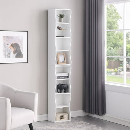 Deiokin 8-Layer Adjustable Shelf Bookshelf with Wavy Border Design, Multi-Functional Display Storage, 2-Tier Detachable Bookcase for Home Office