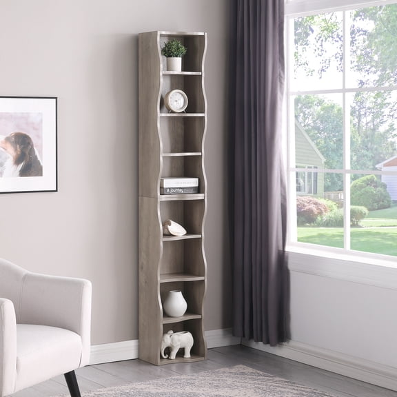 Deiokin 8-Layer Adjustable Shelf Bookshelf with Wavy Border Design, Multi-Functional Display Storage, 2-Tier Detachable Bookcase for Home Office