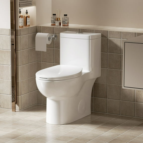 Deiokin Dual Flush One-Piece Toilet 1.1/1.6 GPF, Comfort Height 17" Rimless Siphonic Toilet with Soft Close Seat, 12-inch Rough-In