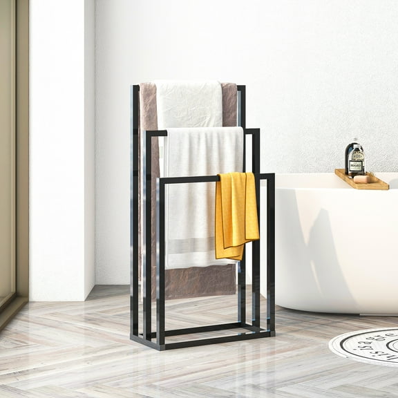 Deiokin Metal Freestanding Towel Rack, 3 Tier Bathroom Towel Rack, Freestanding Towel Rack, Blanket Ladder Rack, Oversized Bath Towel Drying and Display Rack