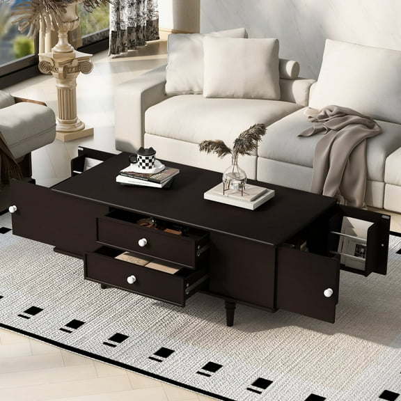 Deiokin Modern Rectangle Coffee Table with Storage, 47.2" Wooden Coffee Table with 4 Drawers & Hidden Compartments