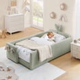 thumbnail image 1 of Deiokin Twin Size Bunny Ear Platform Bed Frame, Upholstered Boucle Fabric Bed Frame with Safety Rail & Storage Pocket, 1 of 10