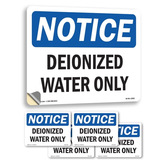 Deionized Water Only OSHA Notice Vinyl Decal Label 5 Inch x 3.5 Inch - 5 Pack