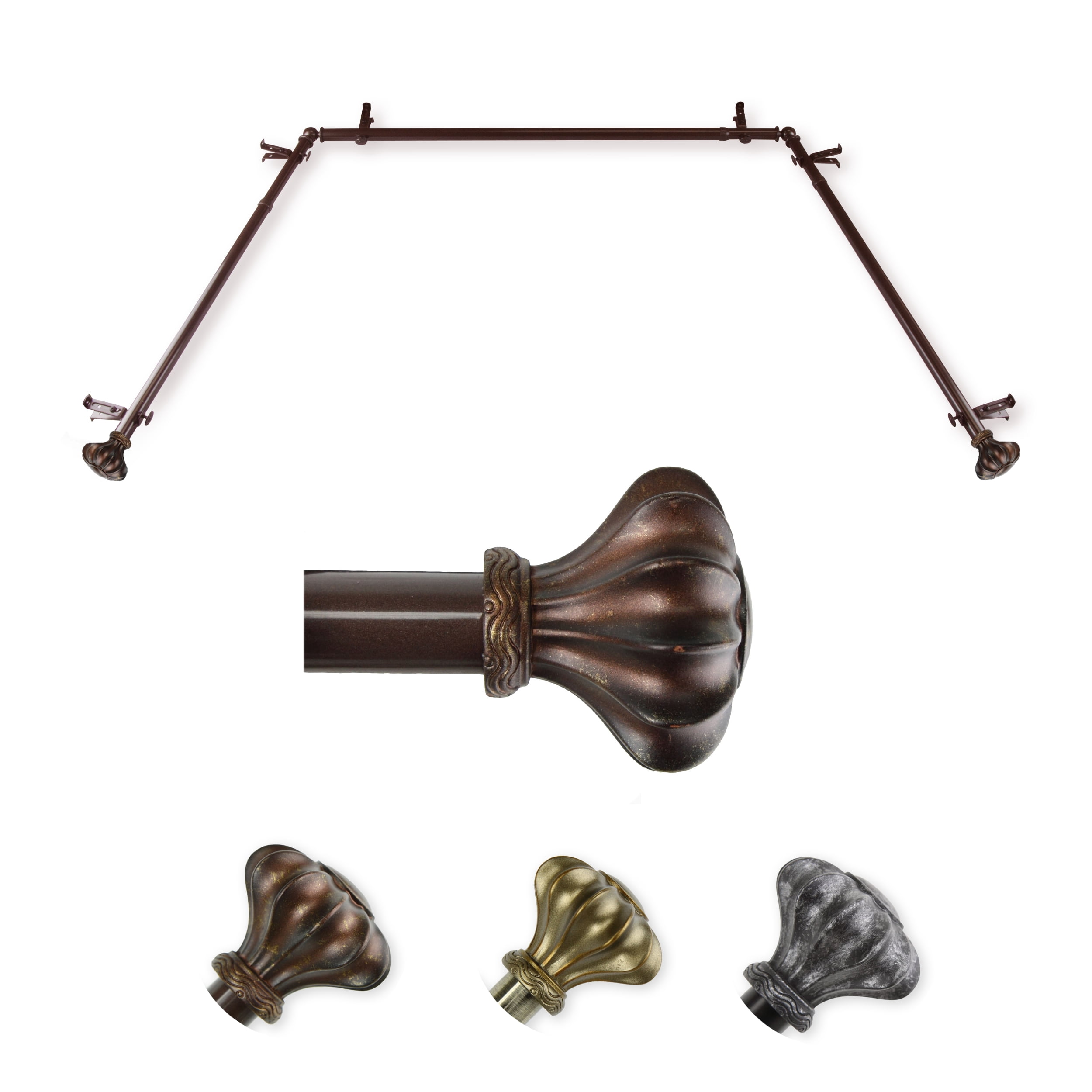 Deirdre 13/16" Bay Window curtain rod 20"-36", 38"-72" - Cocoa