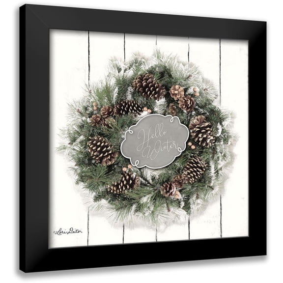 Deiter, Lori 12x12 Black Modern Framed Museum Art Print Titled - Hello Winter Wreath