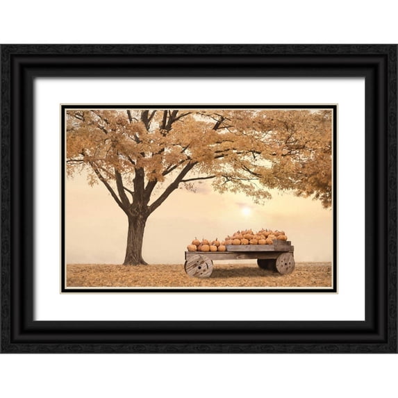 Deiter, Lori 14x11 Black Ornate Wood Framed with Double Matting Museum Art Print Titled - Autumn Leaves and Pumpkins Please