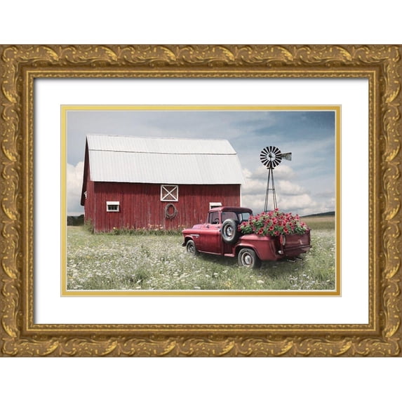 Deiter, Lori 14x11 Gold Ornate Wood Framed with Double Matting Museum Art Print Titled - Little Red Barn