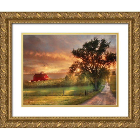 Deiter, Lori 14x12 Gold Ornate Wood Framed with Double Matting Museum Art Print Titled - Country Lane Sunset