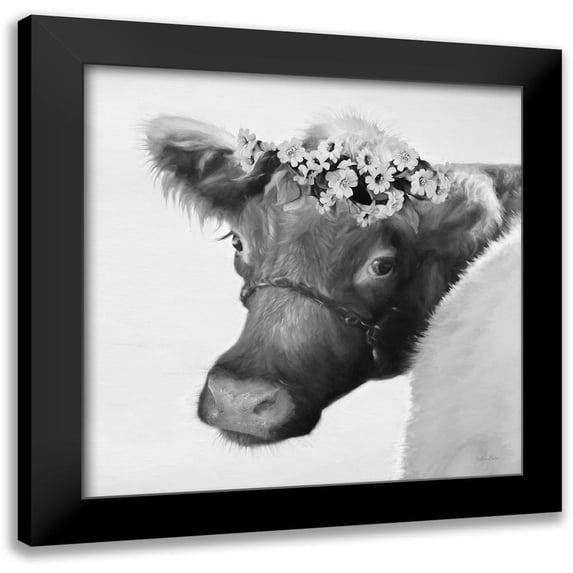 Deiter, Lori 15x15 Black Modern Framed Museum Art Print Titled - Brown Cow with Flowers