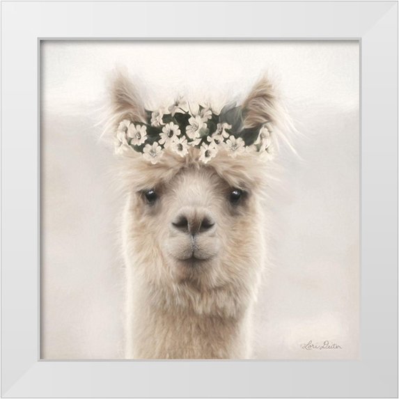 Deiter, Lori 15x15 White Modern Wood Framed Museum Art Print Titled - Alpaca with Flowers