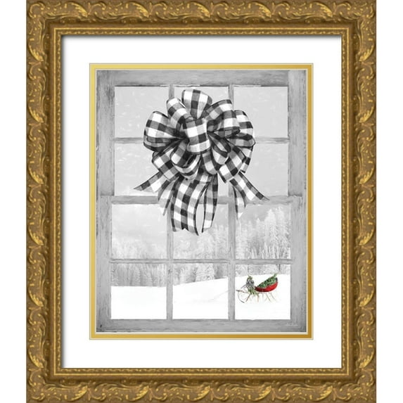 Deiter, Lori 15x18 Gold Ornate Wood Framed with Double Matting Museum Art Print Titled - Christmas Sleigh with Bow