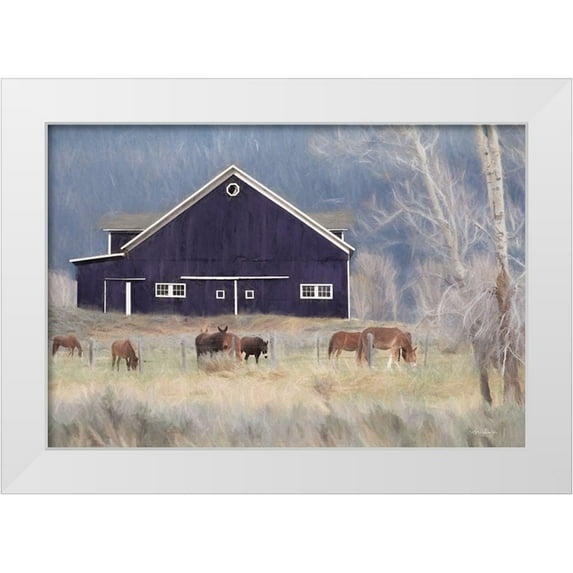 Deiter, Lori 18x13 White Modern Wood Framed Museum Art Print Titled - Old Navy Barn with Horses