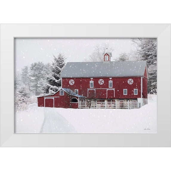 Deiter, Lori 18x13 White Modern Wood Framed Museum Art Print Titled - Winter Red Barn