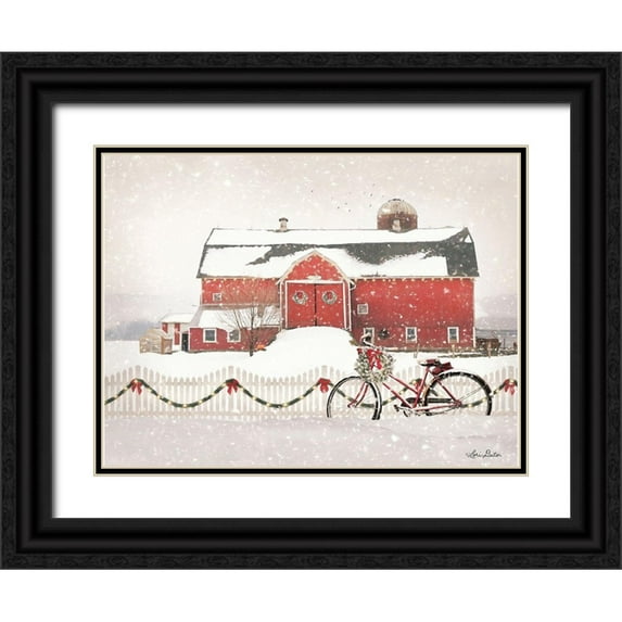 Deiter, Lori 18x15 Black Ornate Wood Framed with Double Matting Museum Art Print Titled - Christmas Barn and Bike