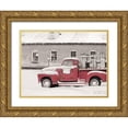 thumbnail image 1 of Deiter, Lori 24x19 Gold Ornate Wood Framed with Double Matting Museum Art Print Titled - Old Sled Works Red Truck, 1 of 4