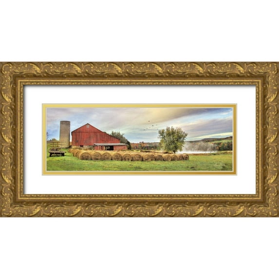 Deiter, Lori 32x13 Gold Ornate Wood Framed with Double Matting Museum Art Print Titled - Tioga Hay Bales