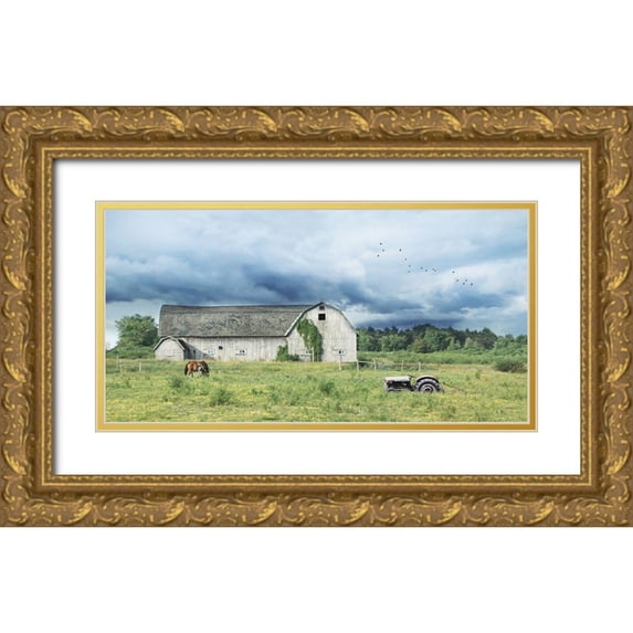 Deiter, Lori 32x18 Gold Ornate Wood Framed with Double Matting Museum Art Print Titled - Green Pastures