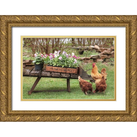 Deiter, Lori 32x23 Gold Ornate Wood Framed with Double Matting Museum Art Print Titled - Farmers Flower Cart