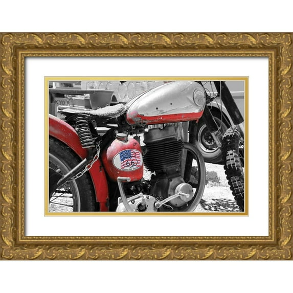 Deiter, Lori 32x23 Gold Ornate Wood Framed with Double Matting Museum Art Print Titled - Route 66 Motorcycle