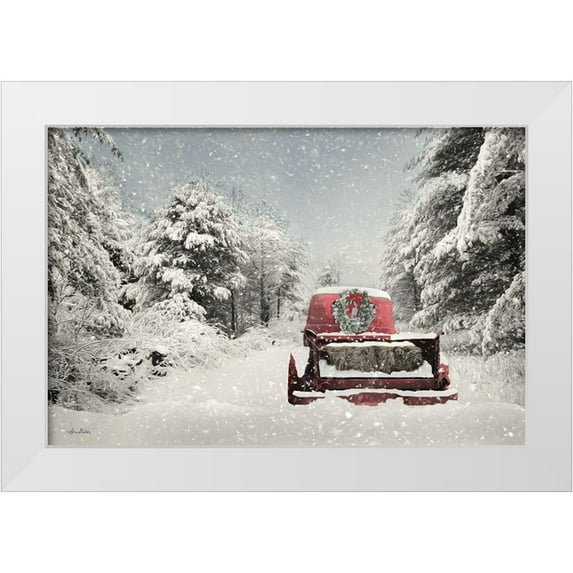 Deiter, Lori 32x23 White Modern Wood Framed Museum Art Print Titled - Snowed In Red Truck